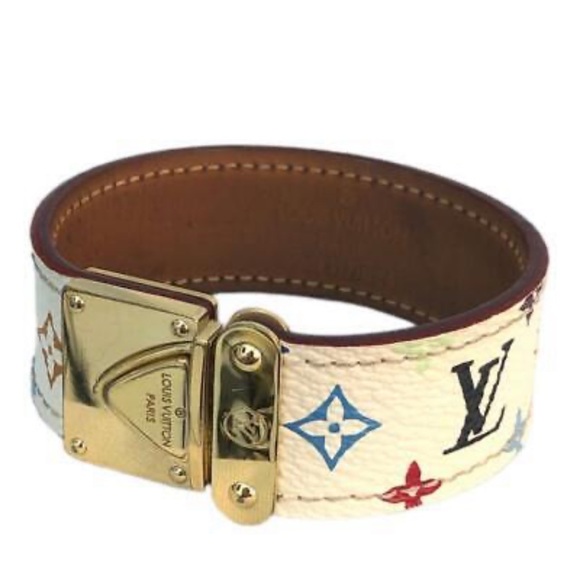 Absolutely Gorgeous White Leather Multi Color Louis Vuitton Bracelet - Picture 3 of 11